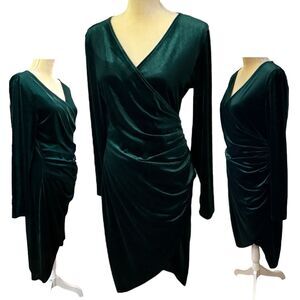 Emerald Velvet Dress Large Cocktail Holiday Elegant Elevated Old Money Stretch